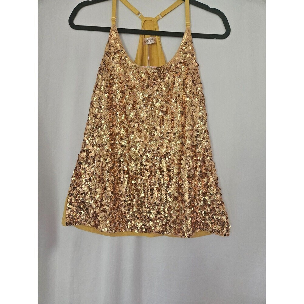MANER Gold Seqium & Jersey  Tank Cami Top‎ XL